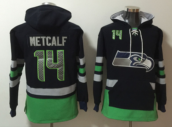 Men's Seattle Seahawks #14 D.K. Metcalf Black/Green Ageless Must-Have Lace-Up Pullover Hoodie